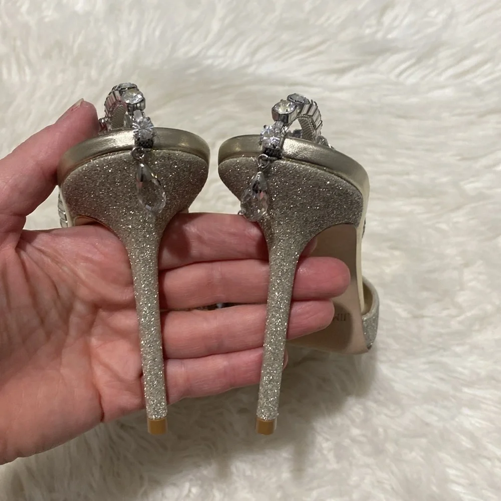 New Jimmy Choo Saeda 100 Platinum Ice‎ dusty glitter pumps size 38EU